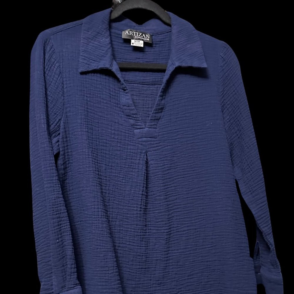 Navy Crinkle Material Soft Pull Over Tunic NWOT by Artizan Sz M